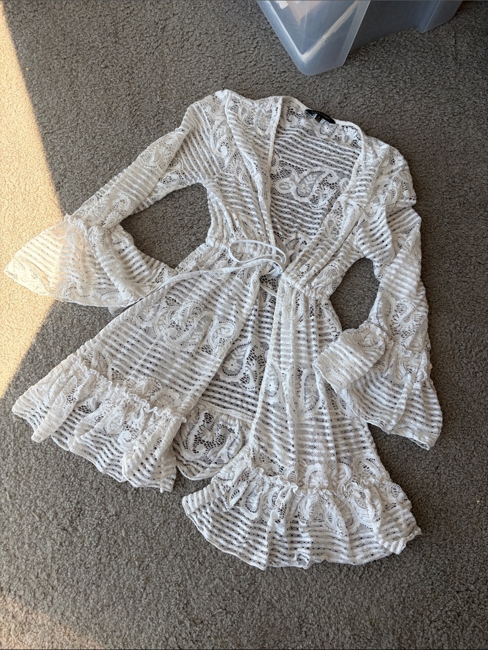 Women's White Lace Swim Coverup with Ruffle Hem